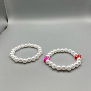 Pearl Beaded Valentine Bracelets 2 Set - HANDMADE - #177